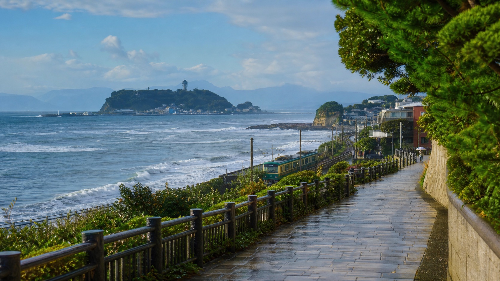 镰仓江之岛海岸与江之电风光氛围图